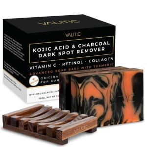 imageVALITIC Charcoal Kojic Acid Turmeric Black Soap Bar Dark Spot Remover for Body or Face Wash  2 Pack2 Pack  Holder