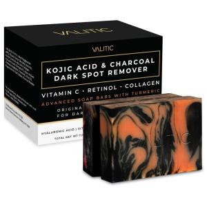 imageVALITIC Charcoal Kojic Acid Turmeric Black Soap Bar Dark Spot Remover for Body or Face Wash  2 Pack2 Pack