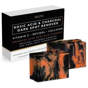 imageVALITIC Charcoal Kojic Acid Turmeric Black Soap Bar Dark Spot Remover for Body or Face Wash  2 Pack4 Pack