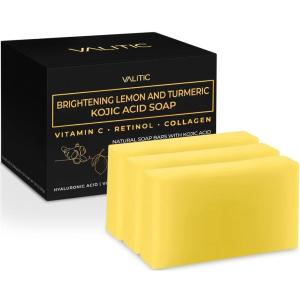 imageVALITIC Brightening Lemon and Turmeric Kojic Acid Soap  Vitamin C Retinol  Original Japanese Complex with Hyaluronic Acid Vitamin E Shea Butter Castile Olive Oil  3 Pack and African Net Sponge3 Pack