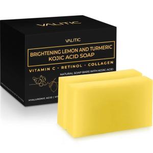 imageVALITIC Brightening Lemon and Turmeric Kojic Acid Soap  Vitamin C Retinol  Original Japanese Complex with Hyaluronic Acid Vitamin E Shea Butter Castile Olive Oil  3 Pack and African Net Sponge2 Pack
