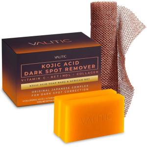 imageVALITIC Kojic Acid Dark Spot Remover Soap with Turmeric Vitamin C Retinol  Original Japanese Complex with Hyaluronic Acid Vitamin E Shea Butter Castile Olive Oil  3 Pack and African Net SpongeKojic Hyal 2 Pack  African Net