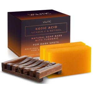 imageVALITIC Kojic Acid Vitamin C and Retinol Soap Bars with Turmeric for Dark Spot  Original Japanese Complex Infused with Collagen Hyaluronic Acid and Vitamin E 2 Pack2 Pack  Holder