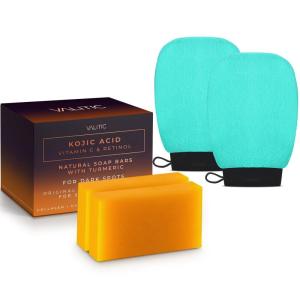 imageVALITIC Kojic Acid Vitamin C and Retinol Soap Bars with Turmeric for Dark Spot  Original Japanese Complex Infused with Collagen Hyaluronic Acid and Vitamin E 2 Pack2 Pack Soap  Pair of Turquoise Gloves