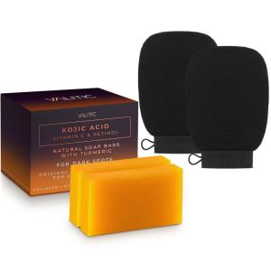 imageVALITIC Kojic Acid Vitamin C and Retinol Soap Bars with Turmeric for Dark Spot  Original Japanese Complex Infused with Collagen Hyaluronic Acid and Vitamin E 2 Pack2 Pack Soap  Pair of Black Gloves