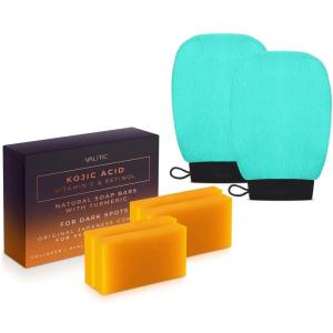 imageVALITIC Kojic Acid Vitamin C and Retinol Soap Bars with Turmeric for Dark Spot  Original Japanese Complex Infused with Collagen Hyaluronic Acid and Vitamin E 2 Pack4 Pack Soap  Pair of Turquoise Gloves