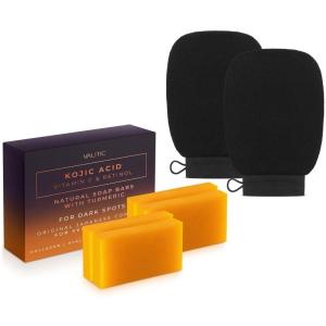 imageVALITIC Kojic Acid Vitamin C and Retinol Soap Bars with Turmeric for Dark Spot  Original Japanese Complex Infused with Collagen Hyaluronic Acid and Vitamin E 2 Pack4 Pack Soap  Pair of Black Gloves