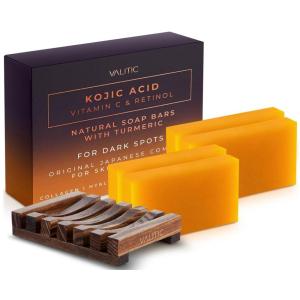 imageVALITIC Kojic Acid Vitamin C and Retinol Soap Bars with Turmeric for Dark Spot  Original Japanese Complex Infused with Collagen Hyaluronic Acid and Vitamin E 2 Pack4 Pack  Holder