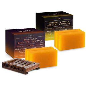imageVALITIC Papaya and Turmeric Kojic Acid Soap Bar  Dark Spot Corrector Skin Care Cleansing Bar  Infused with Vitamin C Hyaluronic Acid Collagen Retinol Olive Oil  2 Pack2 Pack  2 Pack  Holder