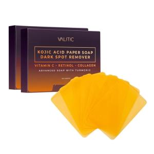 imageVALITIC Turmeric Kojic Acid Cleansing Soap Melting Sheets  Dark Spot Corrector Paper Soap  100 Travel Size Facial Exfoliating Sheets With Vitamin C Retinol Collagen  2 PackKojic Paper Soap 2 Pack