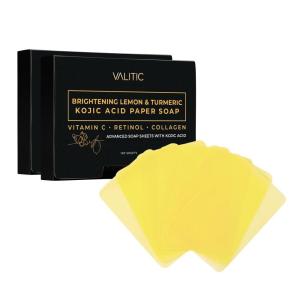 imageVALITIC Turmeric Kojic Acid Cleansing Soap Melting Sheets  Dark Spot Corrector Paper Soap  100 Travel Size Facial Exfoliating Sheets With Vitamin C Retinol Collagen  2 PackLemon Kojic Paper Soap 2 Pack