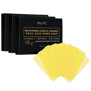 imageVALITIC Turmeric Kojic Acid Cleansing Soap Melting Sheets  Dark Spot Corrector Paper Soap  100 Travel Size Facial Exfoliating Sheets With Vitamin C Retinol Collagen  2 PackLemon Kojic Paper Soap 3 Pack