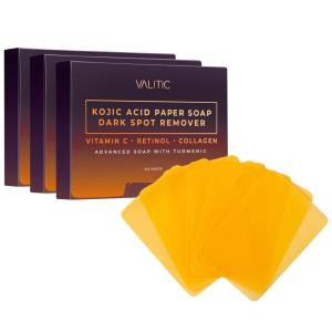 imageVALITIC Turmeric Kojic Acid Cleansing Soap Melting Sheets  Dark Spot Corrector Paper Soap  100 Travel Size Facial Exfoliating Sheets With Vitamin C Retinol Collagen  2 PackKojic Paper Soap 3 Pack