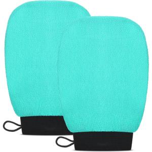 imageValitic Exfoliating Glove Body Scrubber  Exfoliating Mitt Dead Skin Remover Shower Face and Body Exfoliator  Korean Style Skin Scrubber Washcloth  Spray and Self Tan Remover Pair BlackTurquoise