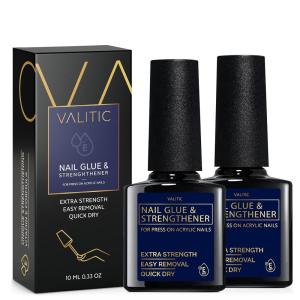 imageValitic Strong Nail Glue and Strengthener for Acrylic and Press On Nails  Quick Dry Brush On Gel for Long Lasting Effect  Adhesive Nail Bond for False Nails with Tips Strengthener  2 PACK033 Fl Oz Pack of 2