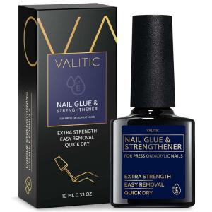 imageValitic Strong Nail Glue and Strengthener for Acrylic and Press On Nails  Quick Dry Brush On Gel for Long Lasting Effect  Adhesive Nail Bond for False Nails with Tips Strengthener  2 PACK033 Fl Oz Pack of 1