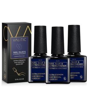 imageValitic Strong Nail Glue and Strengthener for Acrylic and Press On Nails  Quick Dry Brush On Gel for Long Lasting Effect  Adhesive Nail Bond for False Nails with Tips Strengthener  2 PACK033 Fl Oz Pack of 3