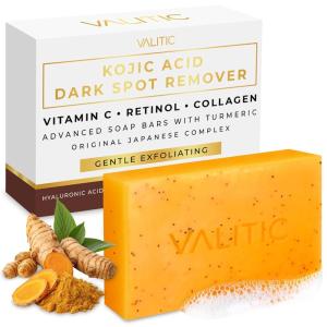 imageVALITIC Kojic Acid Soap  Turmeric Soap for Dark Spots for Face and Body  Exfoliating Bar for Hyperpigmentation Skin Tone Corrector with Retinol Vitamin C Collagen and Hyaluronic Acid  3 Pack1 Pack