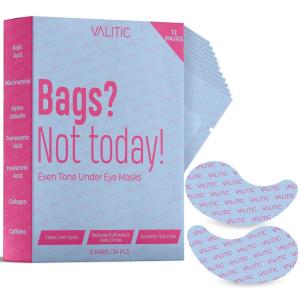 imageVALITIC Kojic Acid Under Eye Masks  Brightening Under Eye Patches Travel Essentials for Women and Men  Fades Dark Circles and Reduces Puffy Eyes  with Niacinamide Collagen and Caffeine  12 Pack12 pairs Pack of 1